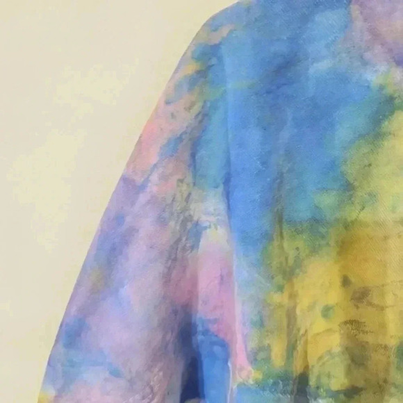 Vintage Fringe Denim Cropped Tie-Dye Jacket - Size Medium - Picture 5 of 13